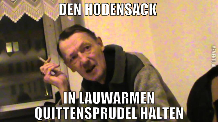 Den Hodensack  in lauwarmen Quittensprudel halten