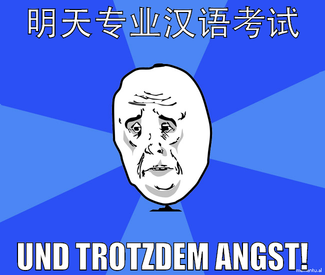 明天专业汉语考试 und trotzdem angst!