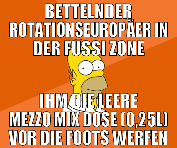 bettelnder rotationseuropäer in der fußi zone ihm