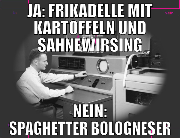 JA: FRIKADELLE MIT KARTOFFELN UND SAHNEWIRSING NEI