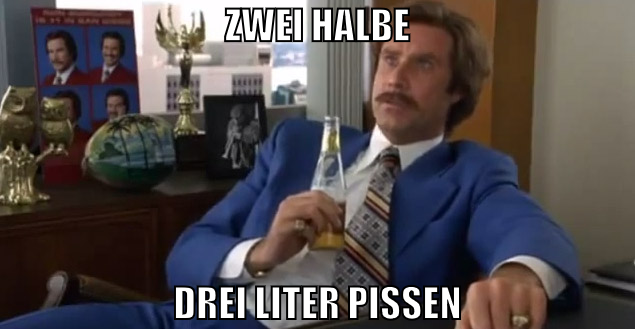 zwei halbe drei liter pissen