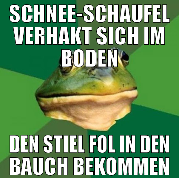 schnee-schaufel verhakt sich im boden den stiel fo