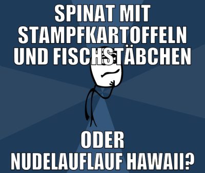 spinat mit stampfkartoffeln und fischstäbchen oder