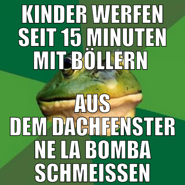 kinder werfen seit 15 minuten mit böllern  aus dem