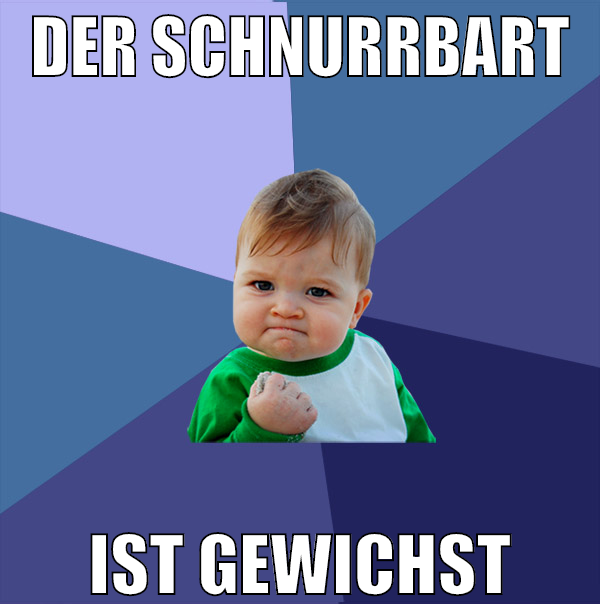 der schnurrbart ist gewichst