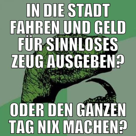 in die stadt fahren und geld für sinnloses zeug au