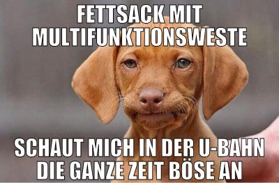 fettsack mit multifunktionsweste schaut mich in de