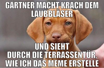 Gärtner macht Krach dem Laubbläser Und sieht durch