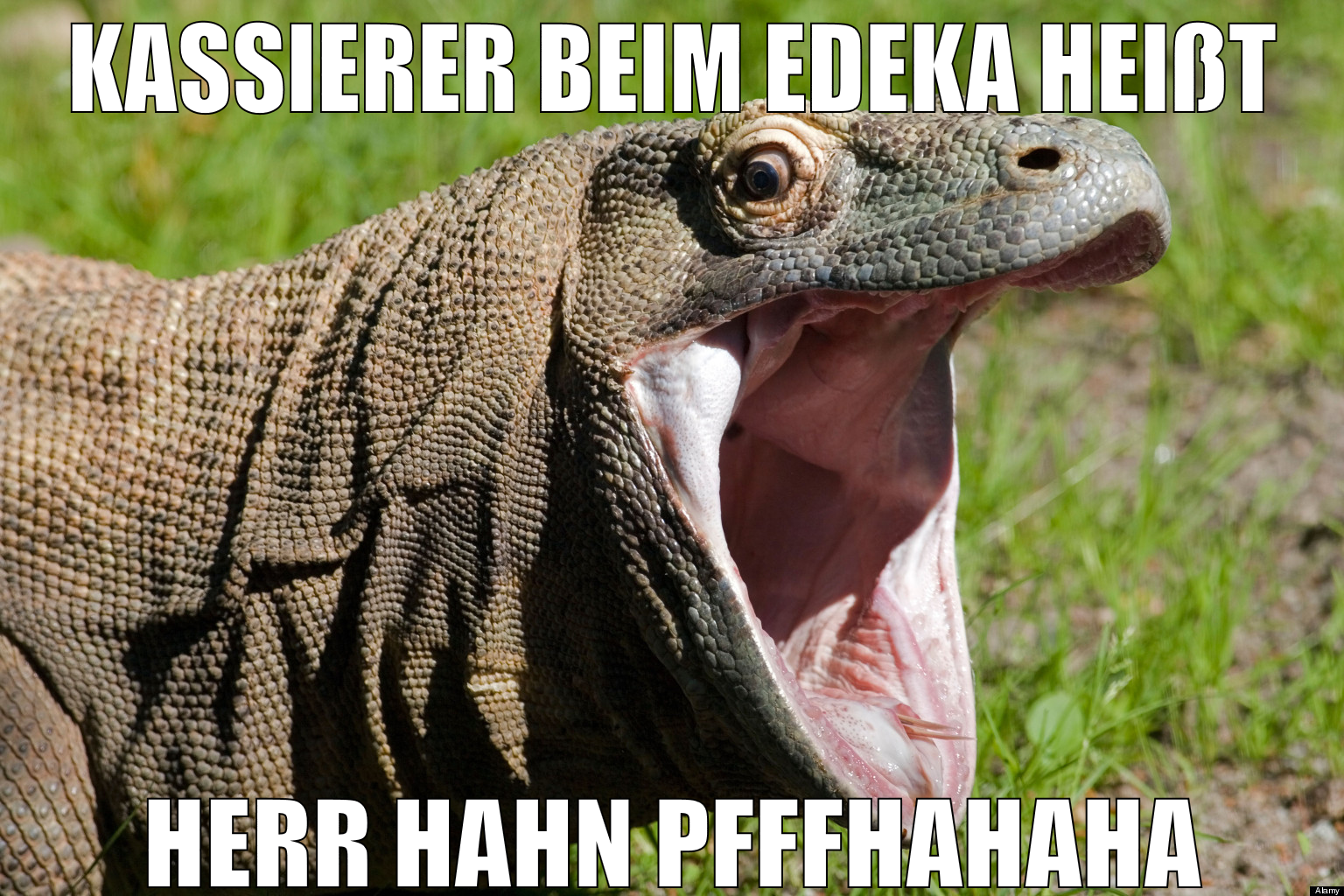 Kassierer beim edeka heißt Herr Hahn pfffhahaha