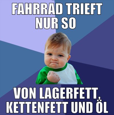 fahrrad trieft nur so  von lagerfett, kettenfett u