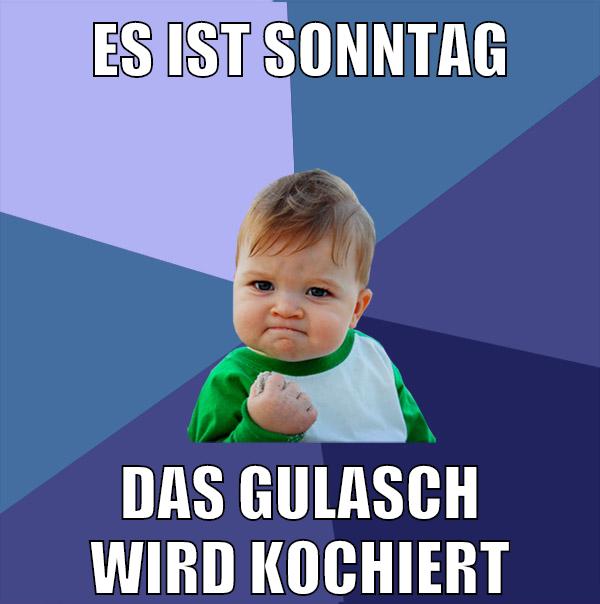 es ist sonntag das gulasch wird kochiert