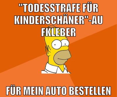 "todesstrafe für Kinderschäner"-aufkleber für mein auto bestellen