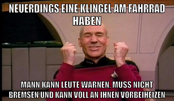 neuerdings eine klingel am fahrrad haben mann kann leute warnen, muss nicht bremsen und kann voll an ihnen vorbeiheizen