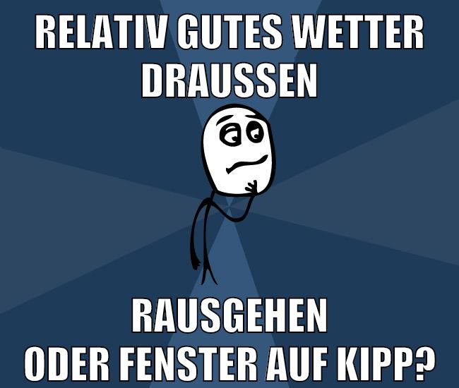 relativ gutes wetter draußen rausgehen oder fenster auf kipp?