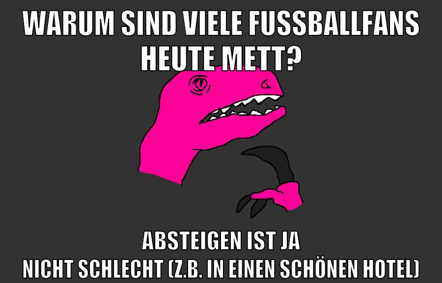 Warum sind viele fussballfans heute mett? Absteigen ist ja nicht schlecht (z.b. in einen schönen hotel)