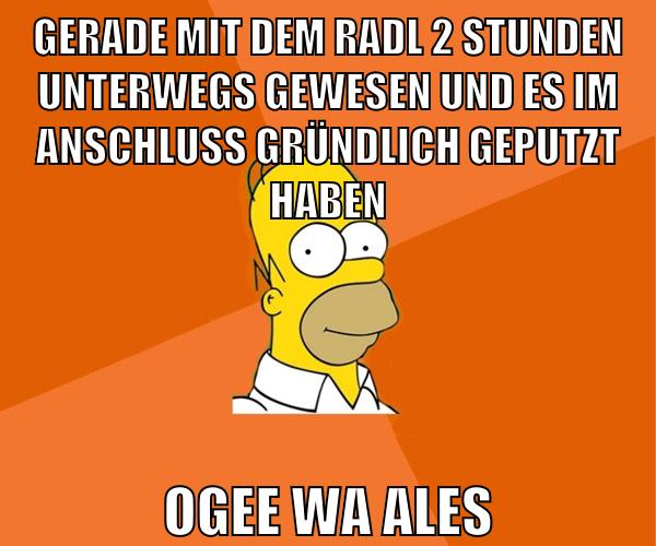 gerade mit dem radl 2 stunden unterwegs gewesen und es im anschluss gründlich geputzt haben ogee wa ales