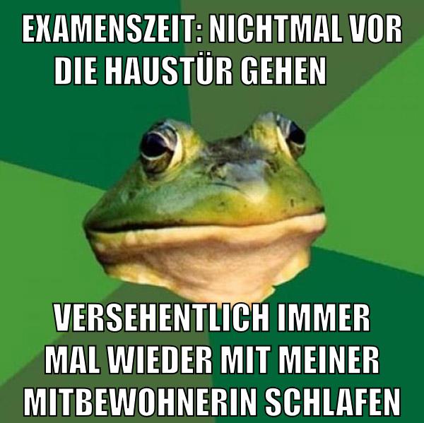 Examenszeit: nichtmal vor die Haustür gehen Versehentlich immer mal wieder mit meiner Mitbewohnerin schlafen