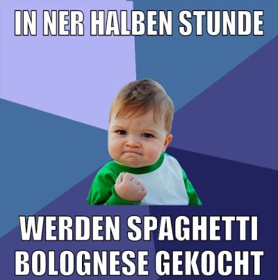 in ner halben stunde werden spaghetti bolognese gekocht