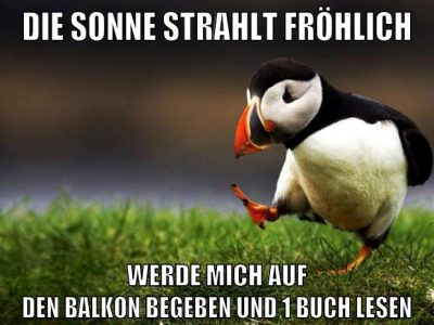 die sonne strahlt fröhlich werde mich auf den balkon begeben und 1 buch lesen