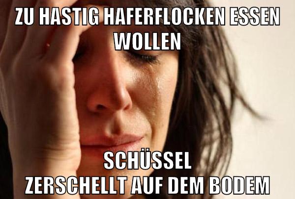 zu hastig haferflocken essen wollen schüssel zerschellt auf dem bodem