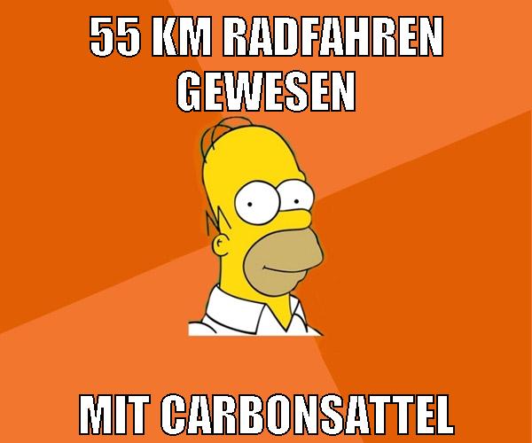 55 km radfahren gewesen mit carbonsattel