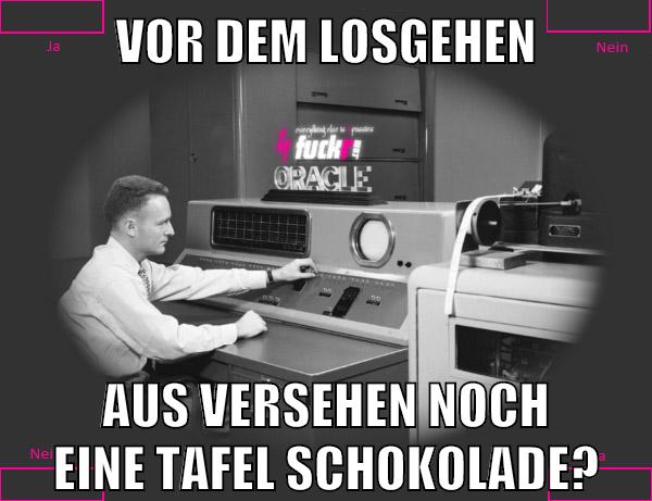 vor dem losgehen aus Versehen noch eine tafel schokolade?