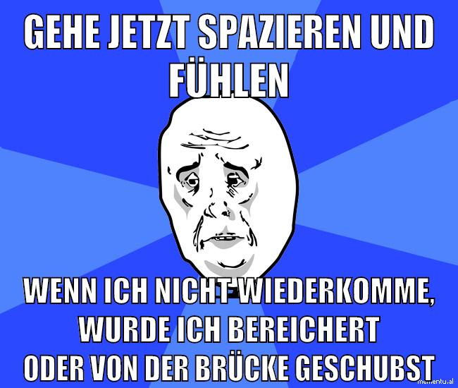 gehe jetzt spazieren und fühlen wenn ich nicht wiederkomme, wurde ich bereichert oder von der brücke geschubst