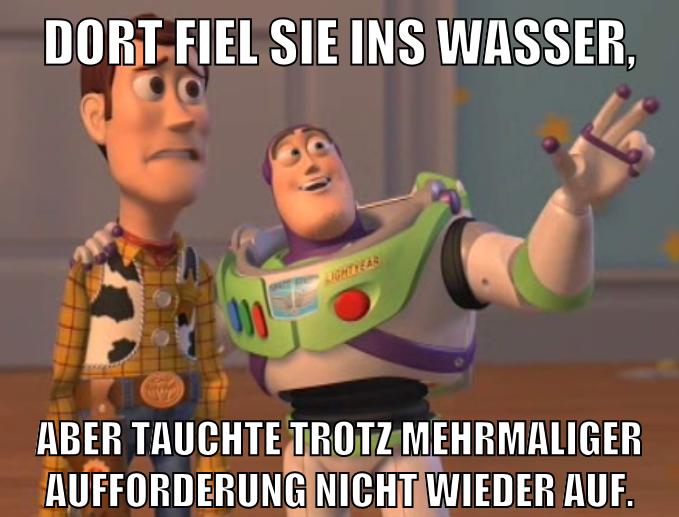 Dort fiel sie ins Wasser, aber tauchte trotz mehrmaliger Aufforderung nicht wieder auf.