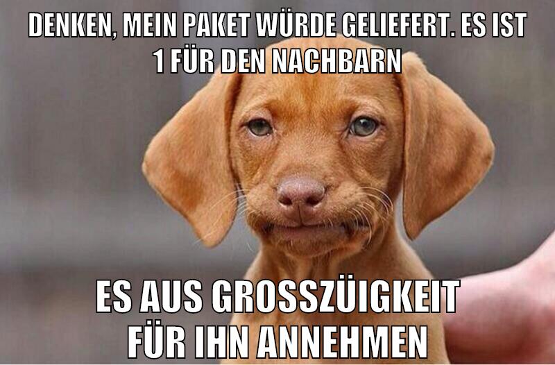 Denken, mein paket würde geliefert. es ist 1 für den nachbarn es aus großzüigkeit für ihn annehmen