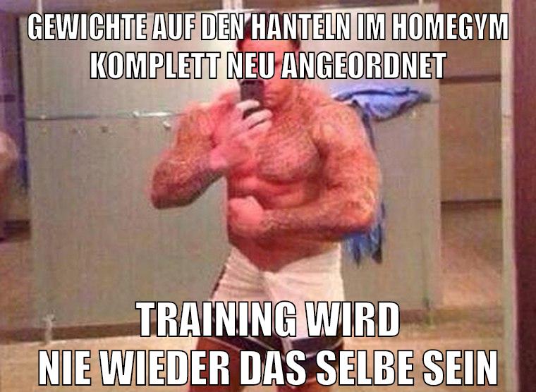 gewichte auf den hanteln im homegym komplett neu angeordnet training wird nie wieder das selbe sein