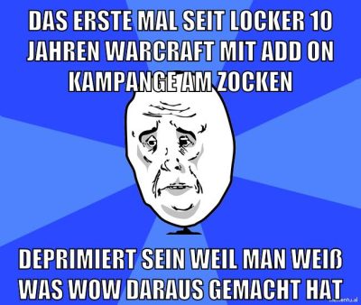 das erste mal seit locker 10 jahren warcraft mit add on kampange am zocken deprimiert sein weil man weiß was wow daraus gemacht hat