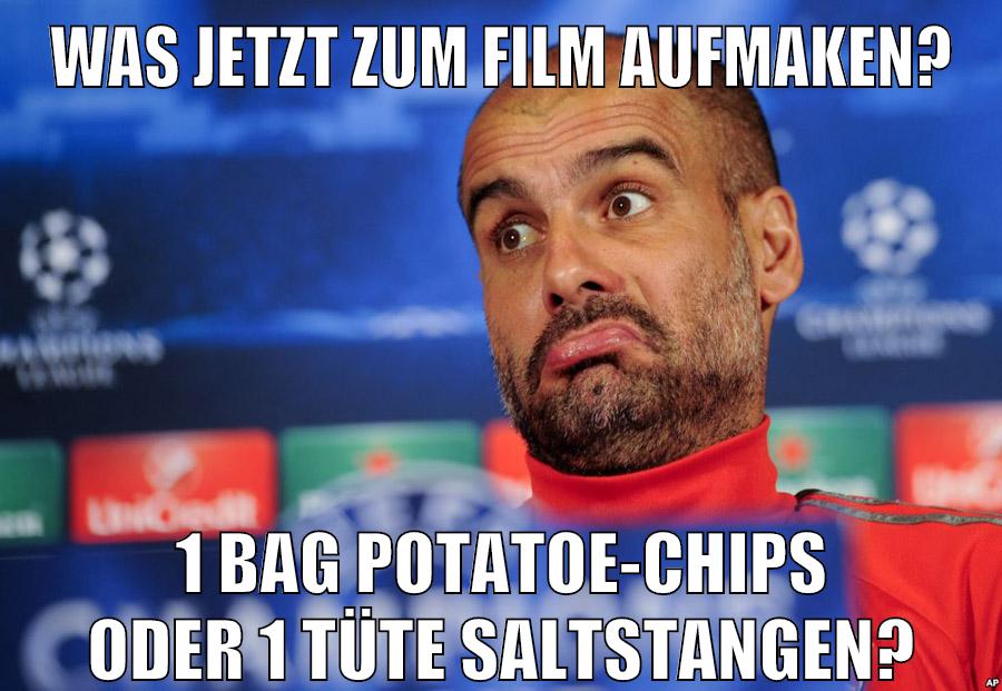 was jetzt zum film aufmaken? 1 bag potatoe-chips oder 1 tüte saltstangen?
