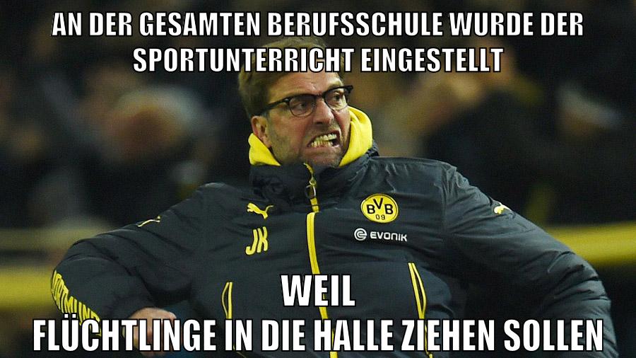 An der gesamten Berufsschule wurde der Sportunterricht eingestellt weil flüchtlinge in die halle ziehen sollen