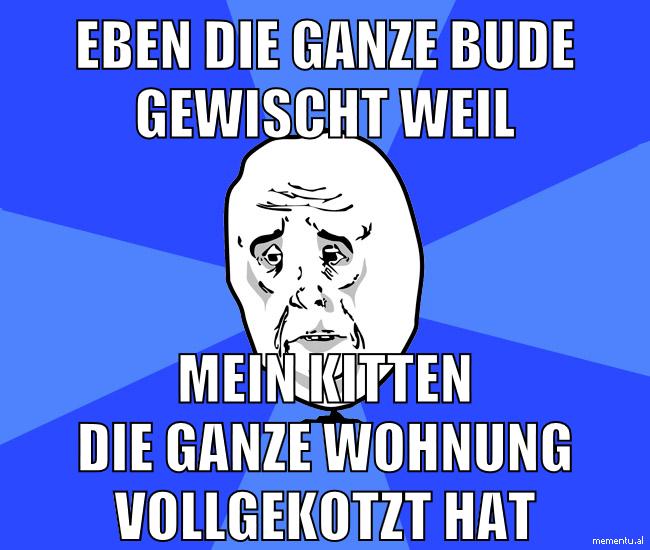 eben die ganze bude gewischt weil mein kitten die ganze wohnung vollgekotzt hat