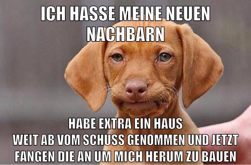 ich hasse meine neuen nachbarn habe extra ein haus weit ab vom schuss genommen und jetzt fangen die an um mich herum zu bauen
