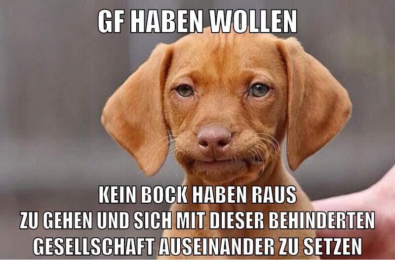 gf haben wollen kein bock haben raus zu gehen und sich mit dieser behinderten gesellschaft auseinander zu setzen