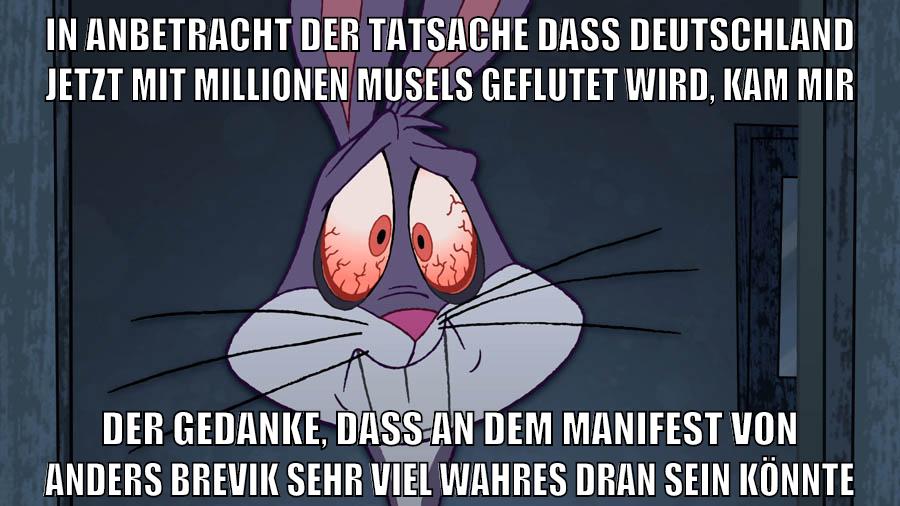 in anbetracht der tatsache dass deutschland jetzt mit millionen musels geflutet wird, kam mir der gedanke, dass an dem manifest von anders brevik sehr viel wahres dran sein könnte