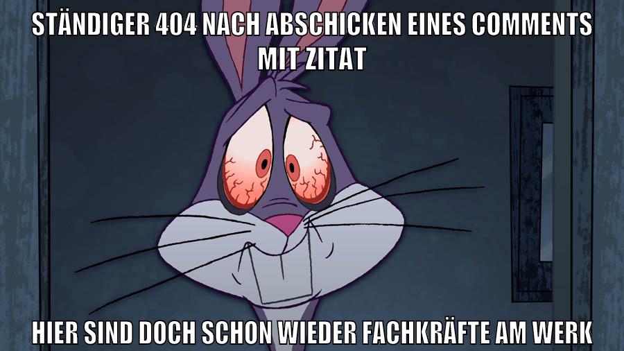 STÄNDIGER 404 nach ABSCHICKEN EINES COMMENTS MIT ZITAT HIER SIND DOCH SCHON WIEDER FACHKRÄFTE AM WERK