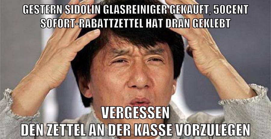 gestern sidolin glasreiniger gekauft, 50cent sofort-rabattzettel hat dran geklebt vergessen den zettel an der kasse vorzulegen