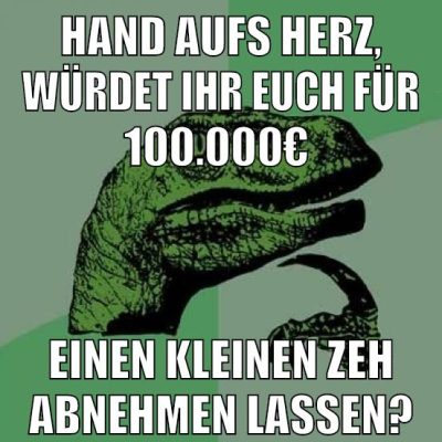 HAND AUFS HERZ, WÜRDET IHR EUCH FÜR 100.000€ EINEN KLEINEN ZEH ABNEHMEN LASSEN?