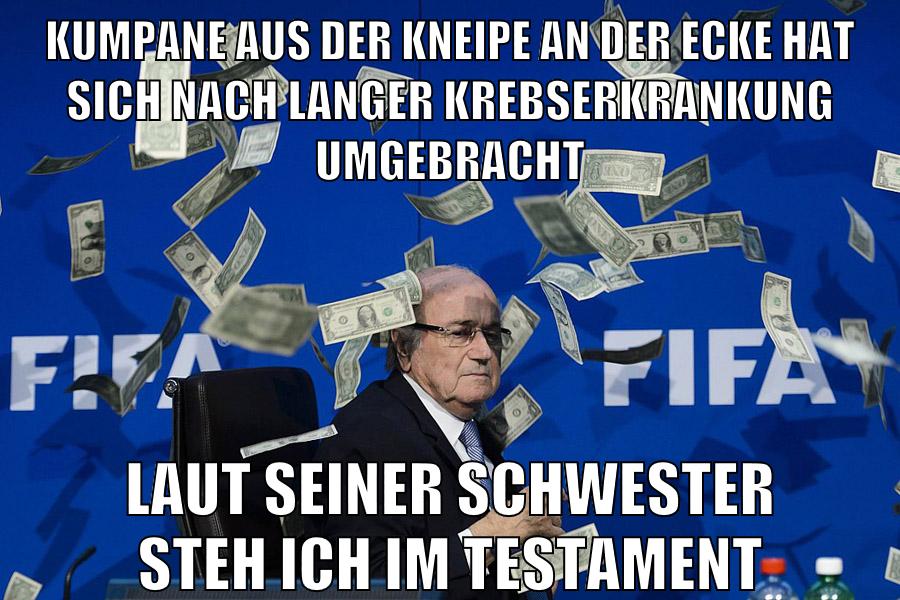 Kumpane aus der kneipe an der ecke hat sich nach langer krebserkrankung umgebracht laut seiner schwester steh ich im testament
