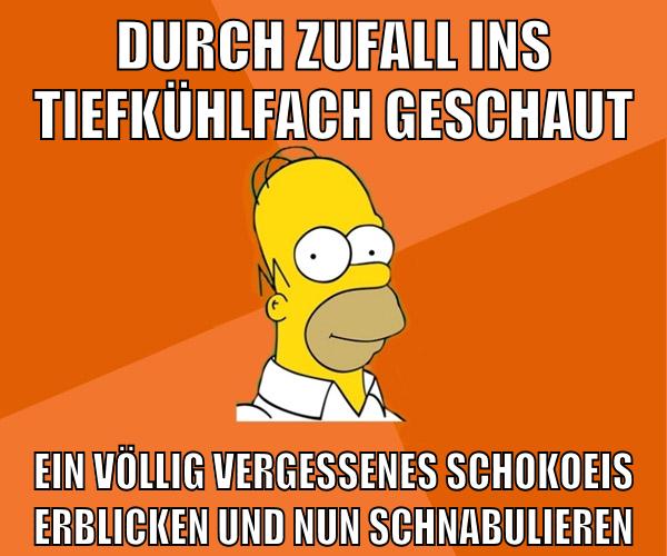 durch zufall ins tiefkühlfach geschaut ein völlig vergessenes schokoeis erblicken und nun schnabulieren