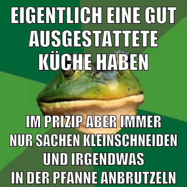 eigentlich eine gut ausgestattete küche haben im prizip aber immer nur sachen kleinschneiden und irgendwas in der pfanne anbrutzeln