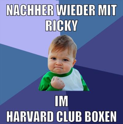Nachher wieder mit Ricky im Harvard Club boxen