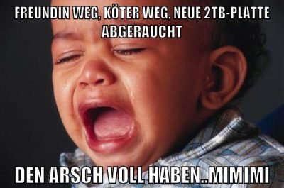Freundin weg, Köter weg, neue 2TB-Platte abgeraucht Den Arsch voll haben..mimimi