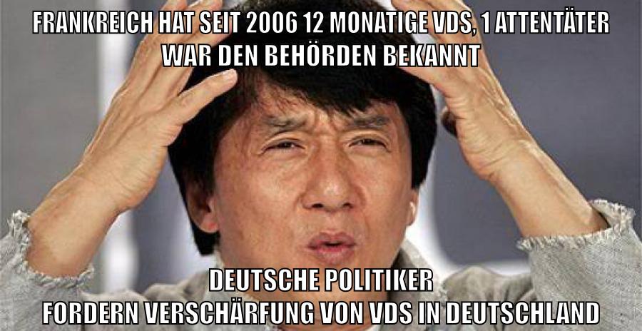 frankreich hat seit 2006 12 monatige vds, 1 attentäter war den behörden bekannt deutsche politiker fordern verschärfung von vds in deutschland