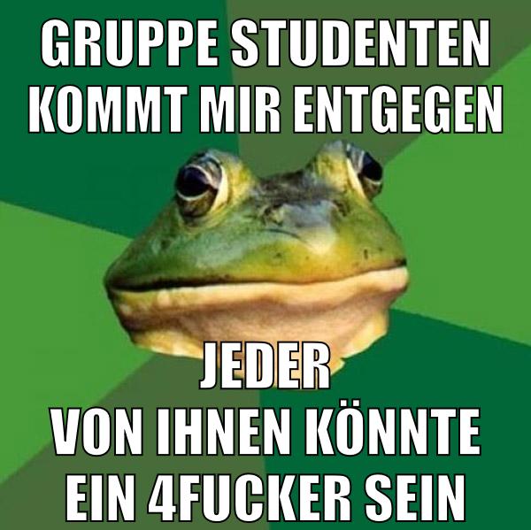 Gruppe Studenten kommt mir entgegen jeder von ihnen könnte ein 4fucker sein