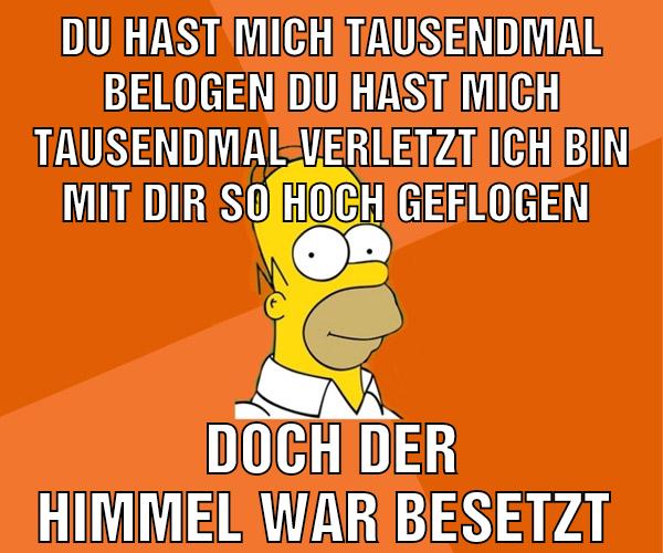 Du hast mich tausendmal belogen Du hast mich tausendmal verletzt Ich bin mit dir so hoch geflogen Doch der himmel war besetzt