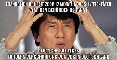 frankreich hat seit 2006 12 monatige vds, 1 attentäter war den behörden bekannt deutsche politiker fordern verschärfung von vds in deutschland