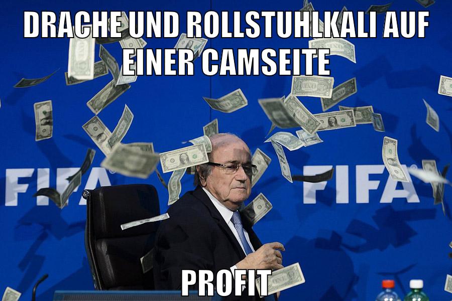 drache und rollstuhlkali auf einer camseite profit